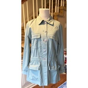 Talbots Sage Green Utility Jacket Size Med Stretch Button Front Drawstring Waist